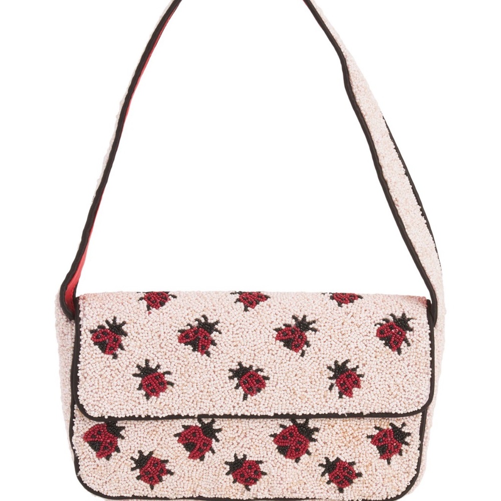 NWT Viral Handcrafted Made in India Pink Beaded Lady Bug Bag